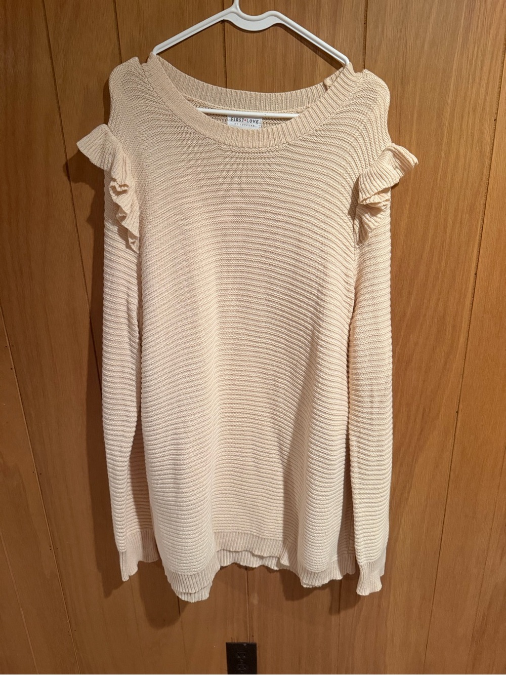 First Love Cream Ruffle-Shoulder Ribbed Scoop Neck Sweater